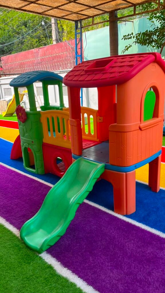 Colourful outdoor playground and learning area at the school